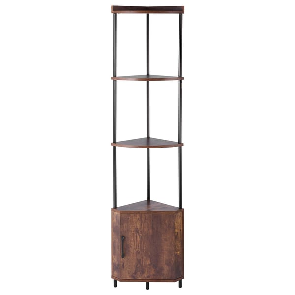 Kulmahylly, 5-tasoinen LED-kulmahylly ovilla, 30.5x30.5x167.8 cm, ruskea, metalli puu