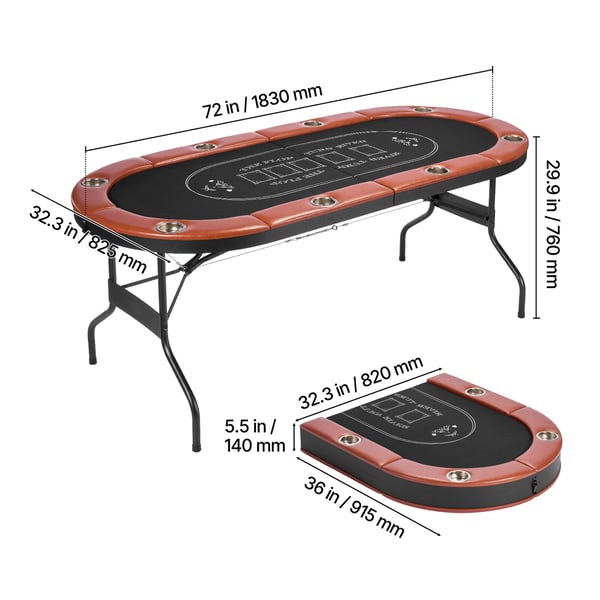 Pokerbord, 183x82x72 cm, Sammenklappelig, Metal, Filt