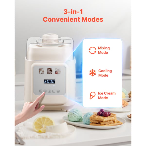 Ismaskine, Opretstående automatisk med indbygget kompressor, 25.9x26.9x35.5 cm, Frossen yoghurtmaskine