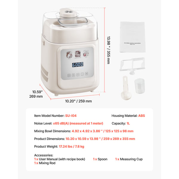 Ismaskine, Opretstående automatisk med indbygget kompressor, 25.9x26.9x35.5 cm, Frossen yoghurtmaskine