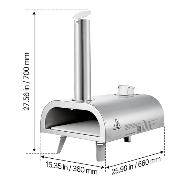 Pizzauuni, 70x39x66 cm, Hopea, Ruostumaton teräs