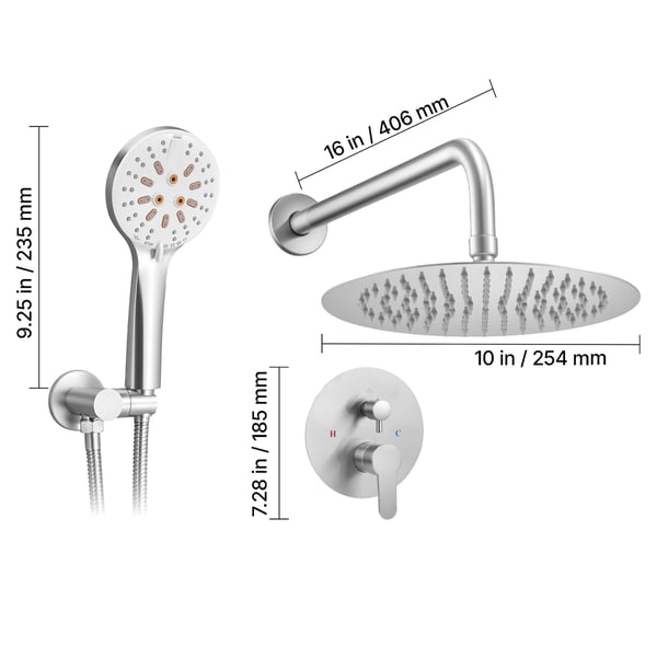 Duschblandare set, 53x24.5x14.5 cm, Borstad nickel, Mässing
