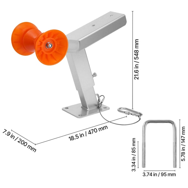 Bådtrailer spilstand, justerbar højde 365x548 mm, 440x190x370 mm, stål
