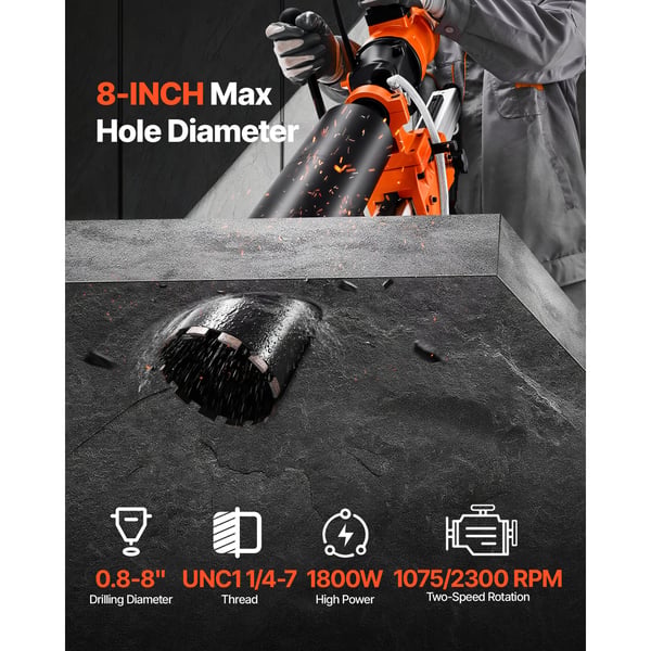 Diamantkerneboremaskine, 36.5x21x80.5 cm, 1500W, Beton