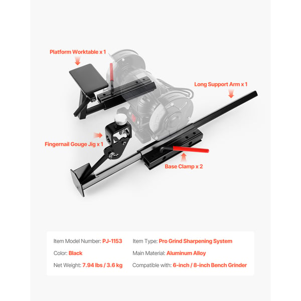 Slibejig-sæt, Multi-Grind System, til 6x15,2x20,3 cm bænkslibere, sort, aluminiumlegering