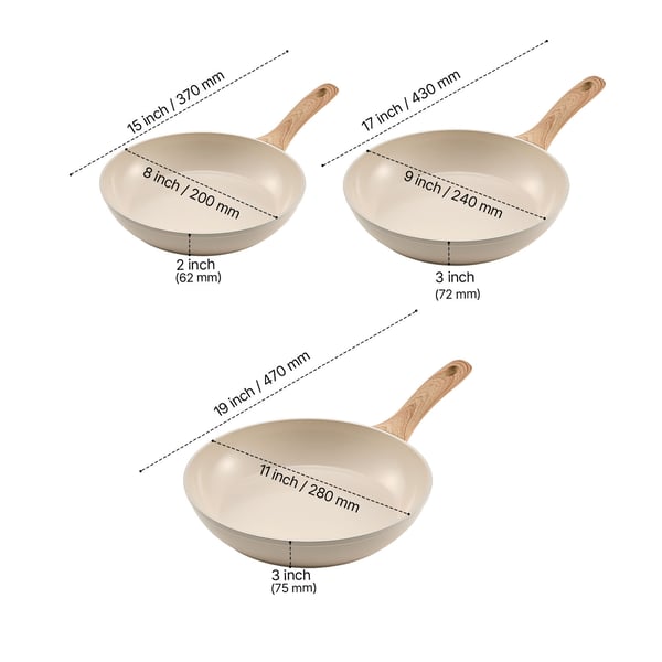 Stegepandesæt, 20x24x28 cm, Beige, Aluminium Nonstick Køkkengrej