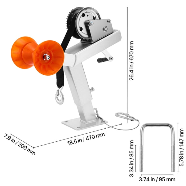 Bådtrailer spilstand med rulle, 440x190x370 mm, stål