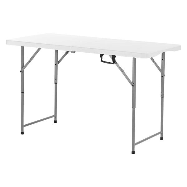Taitettava pöytä, 122x60x48/61/74 cm, valkoinen, säädettävä korkeus
