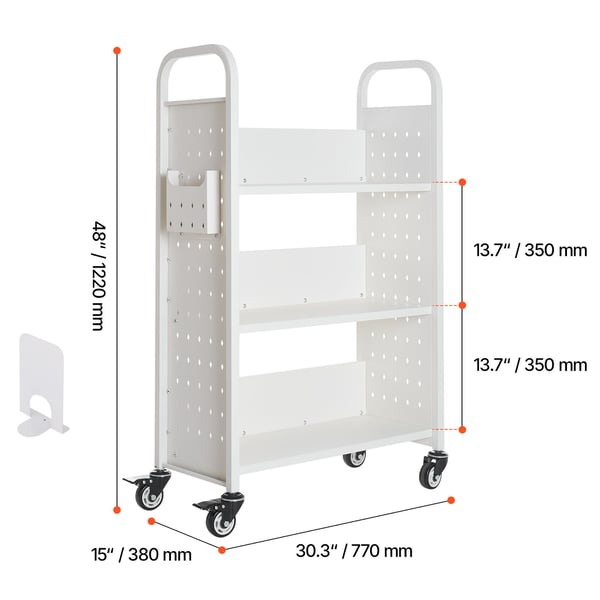 Biblioteksvagn, 77x38x122 cm, Vit, Stål