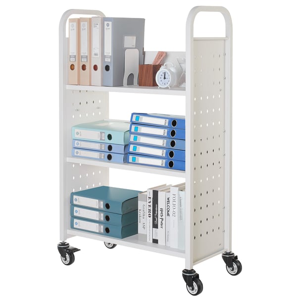 Biblioteksvagn, 77x38x122 cm, Vit, Stål