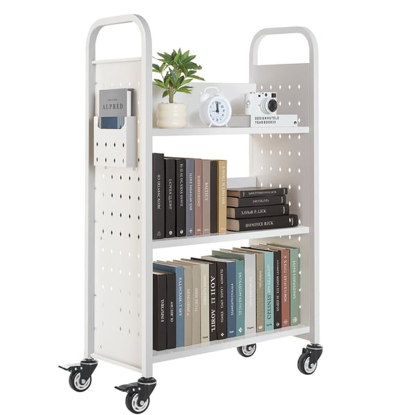 Biblioteksvagn, 77x38x122 cm, Vit, Stål