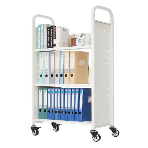 Biblioteksvagn, 77x38x122 cm, Vit, Stål