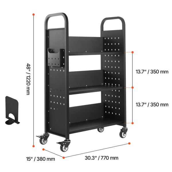 Biblioteksvagn, 77x38x122 cm, Svart, Stål