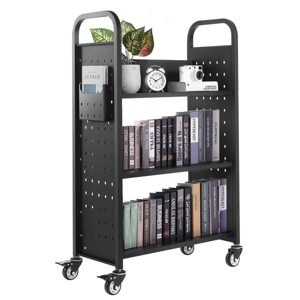 Biblioteksvagn, 77x38x122 cm, Svart, Stål