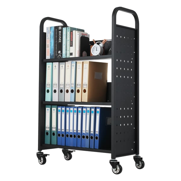 Biblioteksvagn, 77x38x122 cm, Svart, Stål