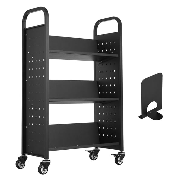 Biblioteksvagn, 77x38x122 cm, Svart, Stål