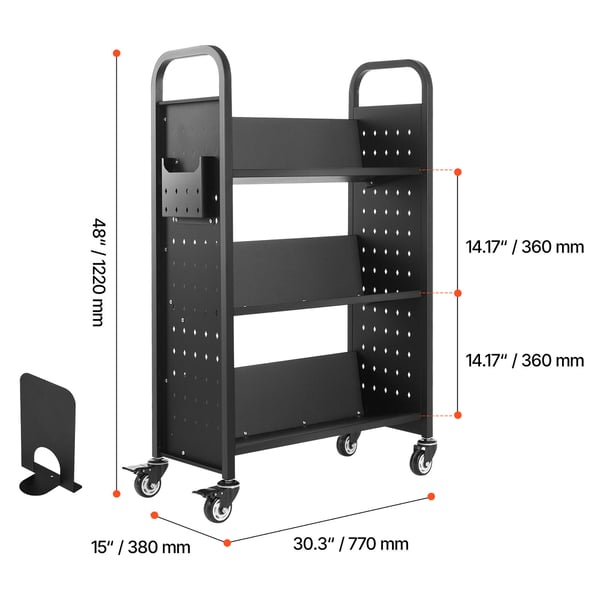Biblioteksvagn, 77x38x122 cm, Svart, Stål