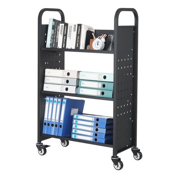 Biblioteksvagn, 77x38x122 cm, Svart, Stål