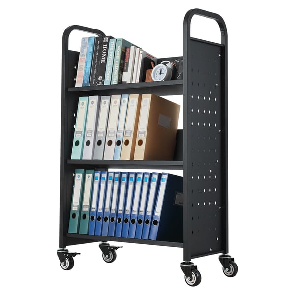 Biblioteksvagn, 77x38x122 cm, Svart, Stål