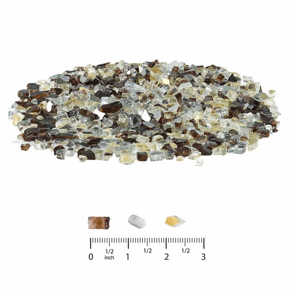 Ildstedsglas, Reflekterende knust glas 12,7 mm, Kobber Klar Guld, Hærdet glas