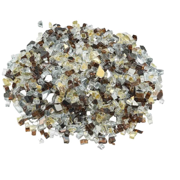 Ildstedsglas, Reflekterende knust glas 12,7 mm, Kobber Klar Guld, Hærdet glas