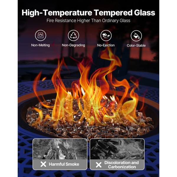 Eldstadsglas, Reflekterande krossat härdat glas 12.7 mm, Koppar, Högtemperaturbeständigt