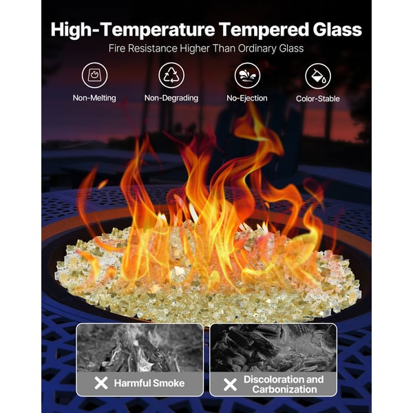 Eldstadsglas, Reflekterande Krossat Glas 12,7 mm, Guld, Härdat Glas