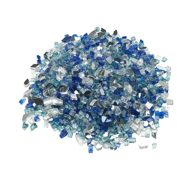 Eldstadsglas, Reflekterande krossat glas 12,7 mm, Koboltblå Aqua Blå Klar