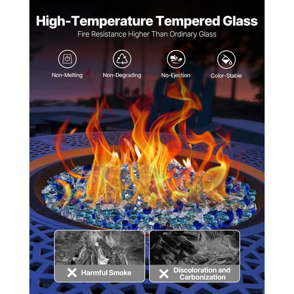 Eldstadsglas, Reflekterande krossat glas 12,7 mm, Koboltblå Aqua Blå Klar
