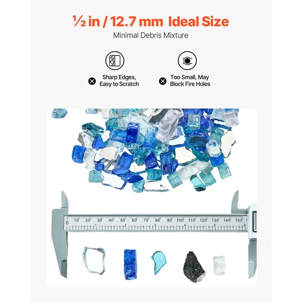 Eldstadsglas, Reflekterande krossat glas 12,7 mm, Koboltblå Aqua Blå Klar