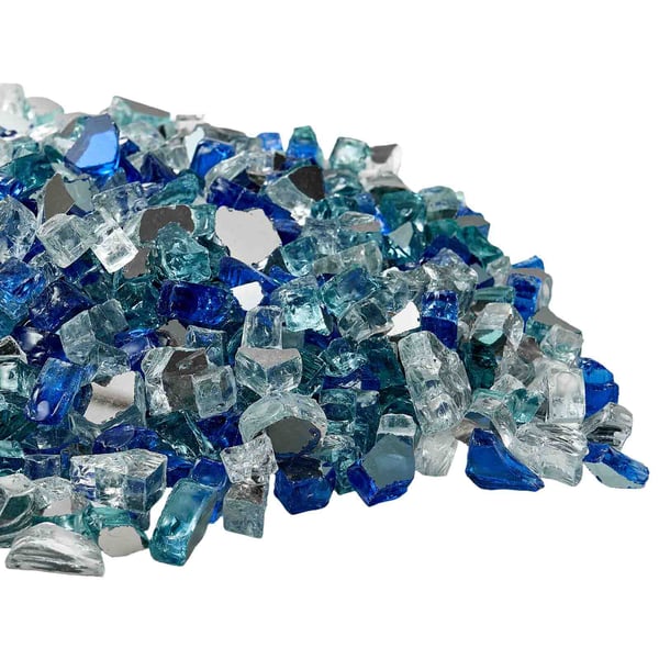 Eldstadsglas, Reflekterande krossat glas 12,7 mm, Koboltblå Aqua Blå Klar