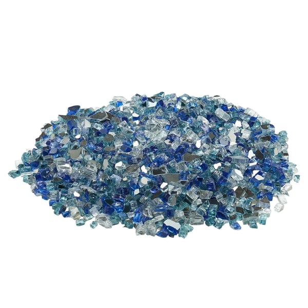 Eldstadsglas, Reflekterande krossat glas 12,7 mm, Koboltblå Aqua Blå Klar