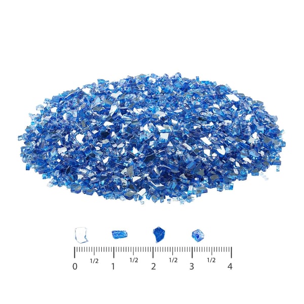 Ildstedsglas, Reflekterende knust glas 6.4 mm, Koboltblå, Hærdet