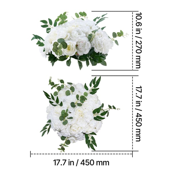 Konstgjord blomsterboll-arrangemang, 45x45x27 cm, Vit, Sidenblommor