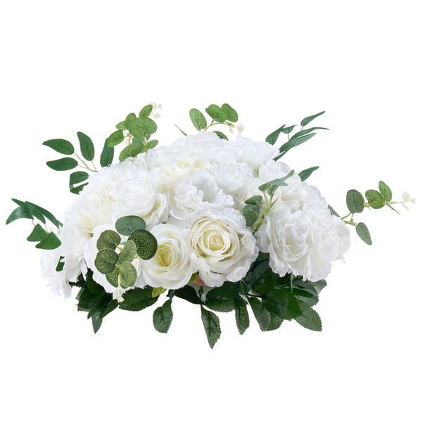 Konstgjord blomsterboll-arrangemang, 45x45x27 cm, Vit, Sidenblommor