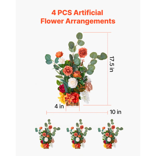 Konstgjord blomsterarrangemang, 45x25x25 cm, Orange, Sidenmaterial