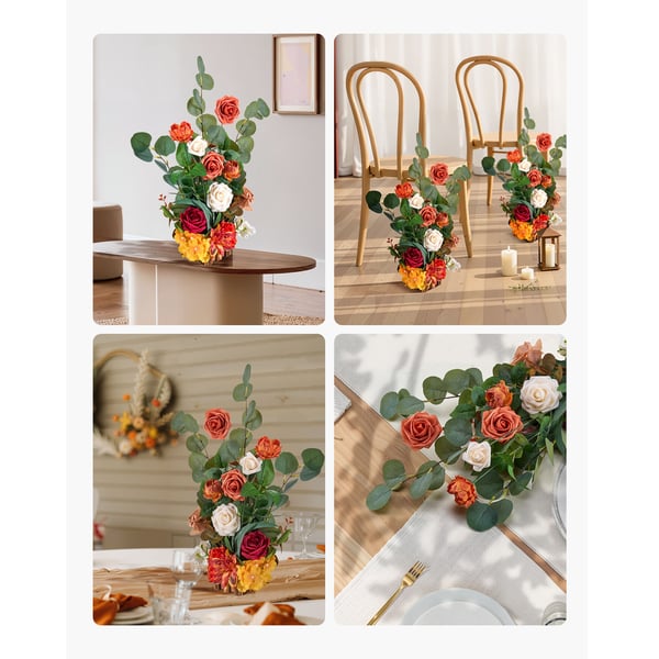 Konstgjord blomsterarrangemang, 45x25x25 cm, Orange, Sidenmaterial