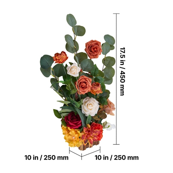 Konstgjord blomsterarrangemang, 45x25x25 cm, Orange, Sidenmaterial
