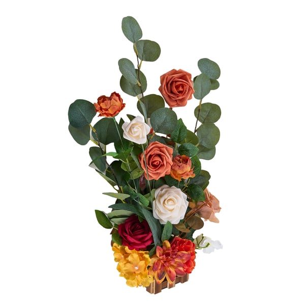 Konstgjord blomsterarrangemang, 45x25x25 cm, Orange, Sidenmaterial