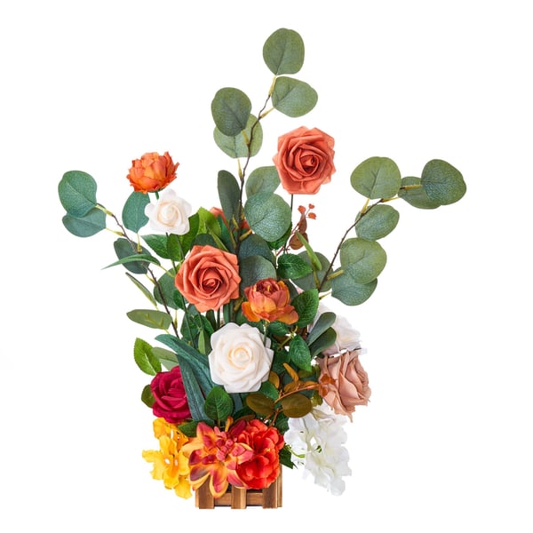 Konstgjord blomsterarrangemang, 45x25x25 cm, Orange, Sidenmaterial
