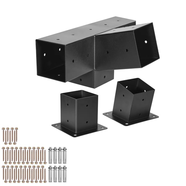 Pergola beslagssats, 4-vägs sned för 92x92 mm träbjälkar, kolstål, svart
