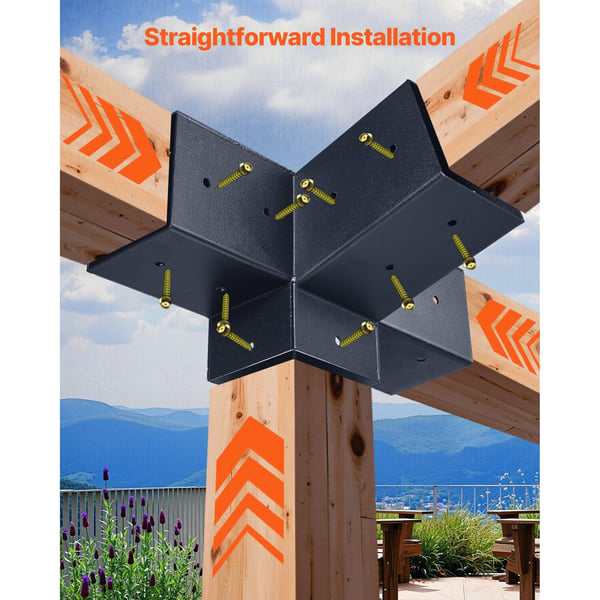 Pergola beslagssats, 4-vägs sned för 92x92 mm träbjälkar, kolstål, svart