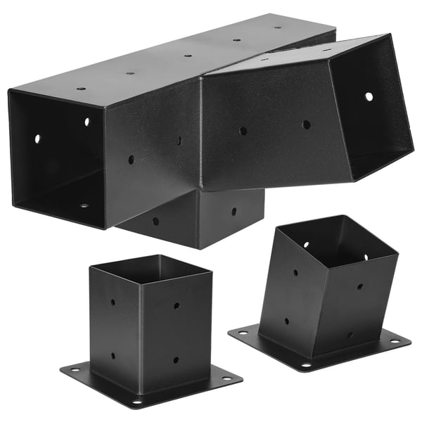 Pergola beslagssats, 4-vägs sned för 92x92 mm träbjälkar, kolstål, svart