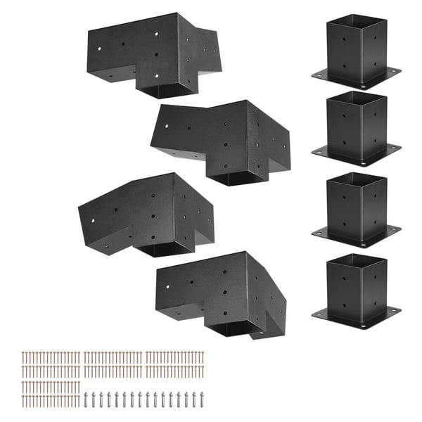Pergola beslagssæt, 92x92 mm, kulstofstål, sort, udendørs beslag