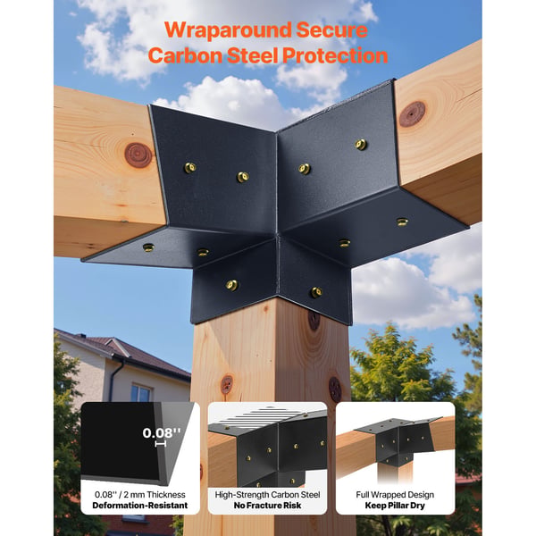 Pergola beslagssæt, 92x92 mm, kulstofstål, sort, udendørs beslag