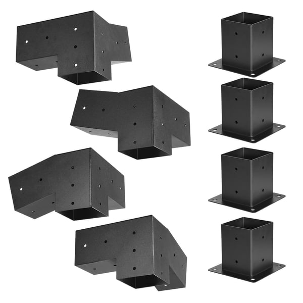 Pergola beslagssæt, 92x92 mm, kulstofstål, sort, udendørs beslag