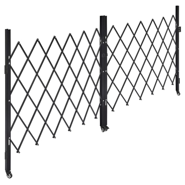 Sammenklappelig sikkerhedsport, 320x160,5 cm, sort, stål, låsbar, udtrækkelig