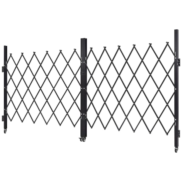 Sammenklappelig sikkerhedsport, 320x160,5 cm, sort, stål, låsbar, udtrækkelig