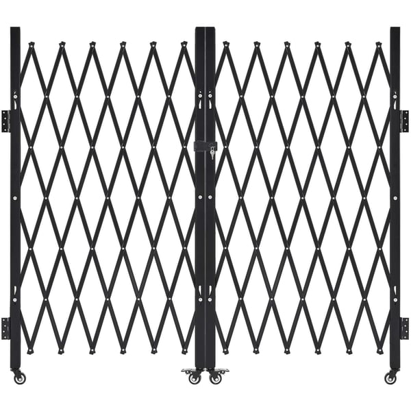 Sammenklappelig sikkerhedsport, 320x160,5 cm, sort, stål, låsbar, udtrækkelig