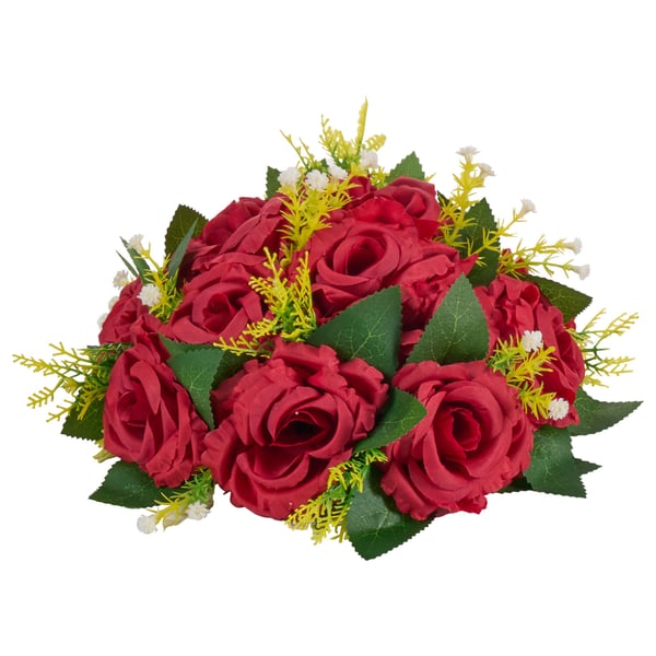 Konstgjord blomsterboll-arrangemang, 24x24x12 cm, röd, silkestyg